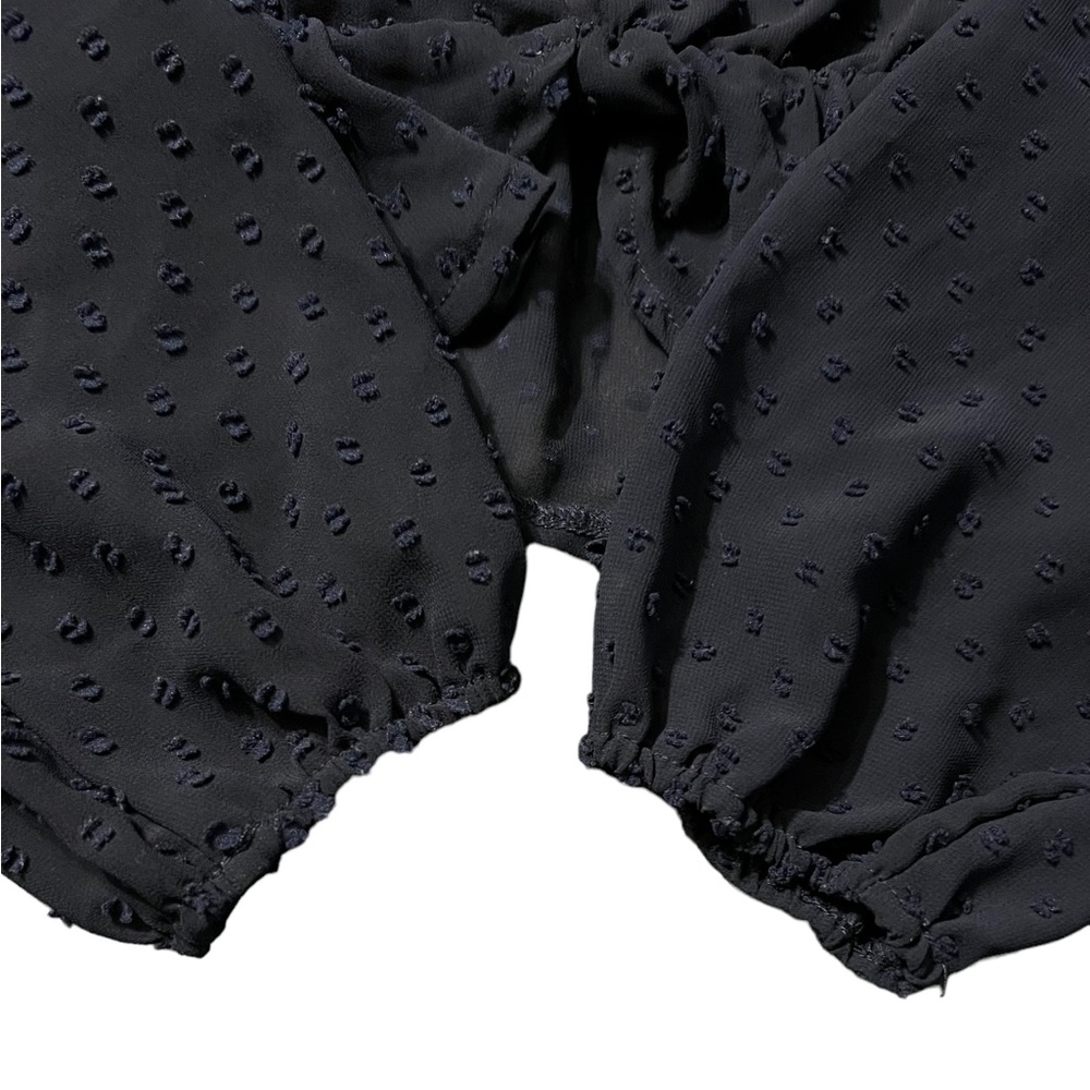 Long Sleeve Swiss Dot Navy Blue Crop Top - Picture 6 of 6